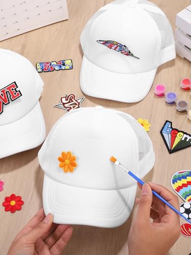 Aneco DIY Blank Trucker Hats Kit Adjustable Baseball Caps - color: White