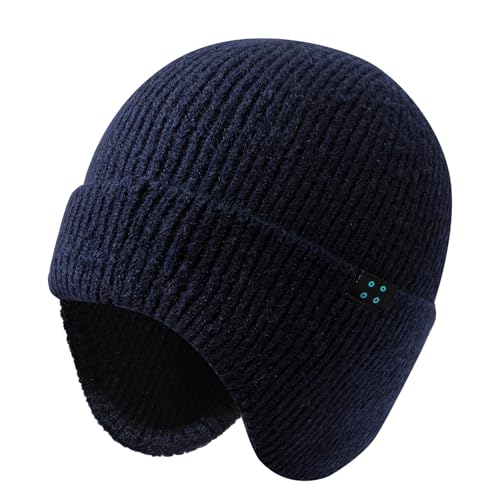 Beanie Earflap Winter Hat Warm Ski Snow Hats Stocking Caps with Ears Fleece Lined Slouchy Ear Flaps Skull Cap - color: Mg-ezmrfsq13-navy Blue
