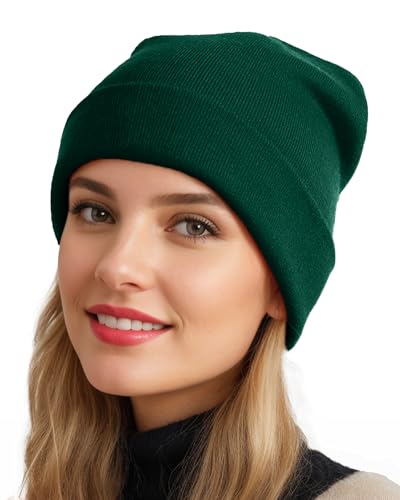 Womens Satin Lined Beanie Wool Silk Lining Slouchy Warm Skull Cap - color: 1pcs Wood Green