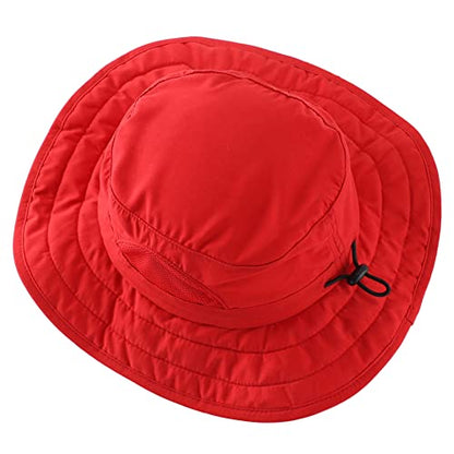 Connectyle Kids Sun Hat for Boys Girls Wide Brim Bucket Hat UPF 50+ Sun Protection Hat Breathable Summer Beach Hat - color: Red