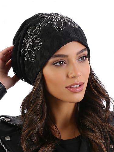 Crochet Slouchy Beanie Hat Turbans Headware for Women - color: Bea07 - Black