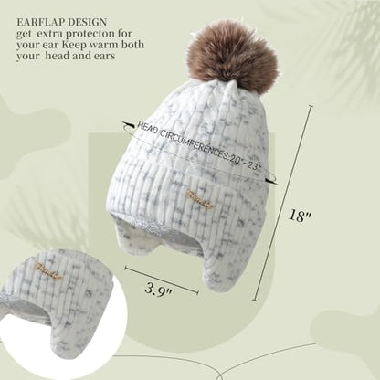 FENELY Women's Knitted Warm Beanie Winter Hat, Warm Chunky Snow Hat with Pompom - color: Whitespacedye