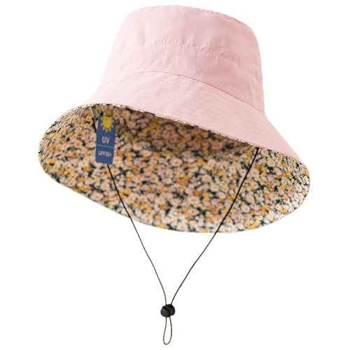 Lightweight Soft Women's Sun Hat, Floral Print UPF50+ UV Protection Bucket Hat, Foldable Portable, for Beach Vacation - color: Pink