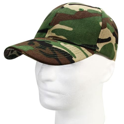 Falari Wholesale Bulk Lot 12-Pack Baseball Cap Adjustable Size Plain Blank Solid Color - color: Camouflage - Woodland