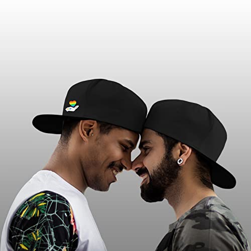 Snapback Hats for Men Flat Bill Black Adjustable Baseball Cap Trucker Hat for Dad American Flag Pirate Skull Caps Cool - color: Pride Rainbow Heart