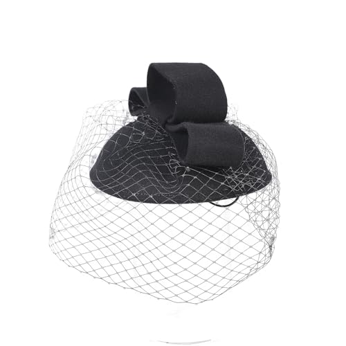 Vintage Style Fascinator Hat for Women Bow and Veil Wool Felt Pillbox Hats Hair Clip Formal Church, Wedding, Tea Party