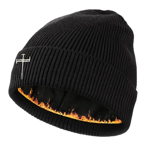 Winter Beanie for Men Women Fleece Lined Beanies Hats Soft Warm Thick Knit Hat - color: Black