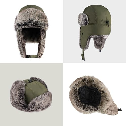 Waterproof Winter Trapper Ushanka Hat Ear Flap Chin Strap, Russian Style - color: Arctic (Army Green)
