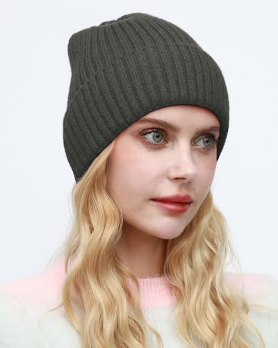 ROYBENS Womens Satin Lined Beanie for Men Wool Knit Cuffed Warm Winter Hats - color: 1pcs--dark Gray