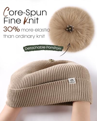 FURTALK Pom Pom Winter Hats for Women Fleece Lined Slouchy Warm Beanie Skull Cap - color: Light Khaki