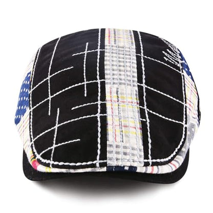 MOACC M Men Beret Hat Cotton Buckle Adjustable Newsboy Hats Cabbie Gatsby Cap - color: Hat-t1-black(white Line)