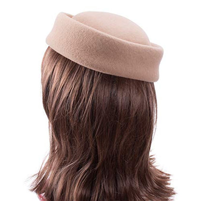 Lawliet Womens 100% Wool Felt Fascinator Hostess Pillbox Millinery Hat Base B028 - color: Camel
