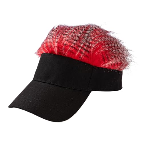 Mens Novelty Sun Visor Beach Hat Short Hair Wigs UV Protection Adjustable Golf Dad Cap Funny Hip Hop Rave Party Trucker Hat - color: Red & White