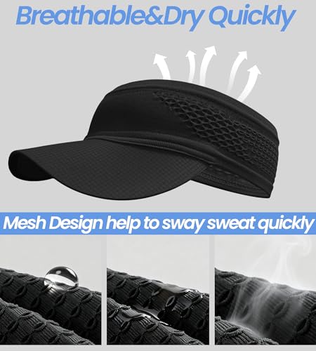 Foldable Running Sun Visor Hat,Stretch Headband Breathable Sports Visor - color: Black