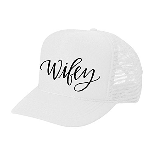 Women's Mens Unisex Trucker HAT - Wifey - Cool Stylish Apparel Accessories - color: White-black Print