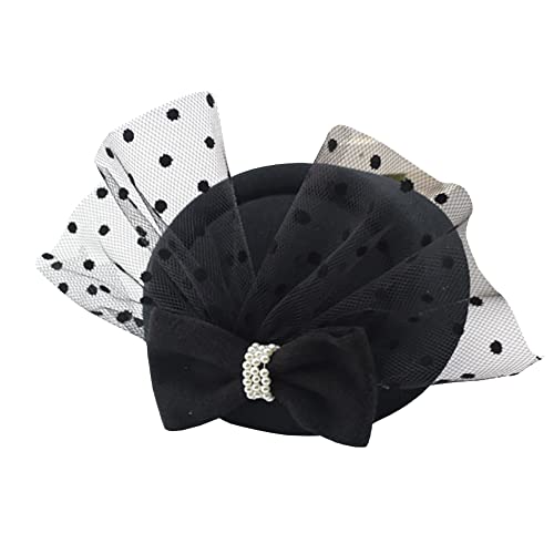 Vintage Bowknot Veil Hat Mini Top Hat Pill Box Hat Classic Wedding Party Hat with Clip for Ladies Women Black - color: Black