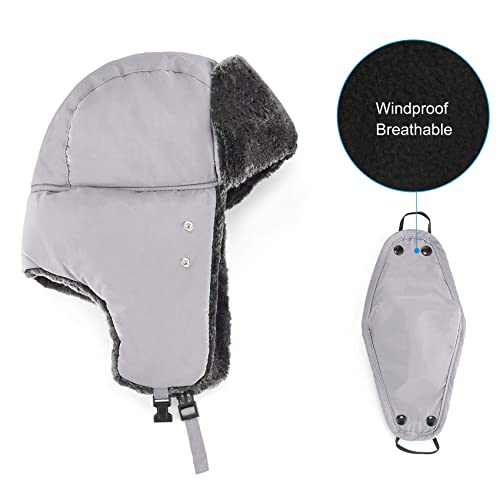 mysuntown Winter Hats for Women Men Trapper Ushanka Hat with Ear Flaps - color: Light Grey