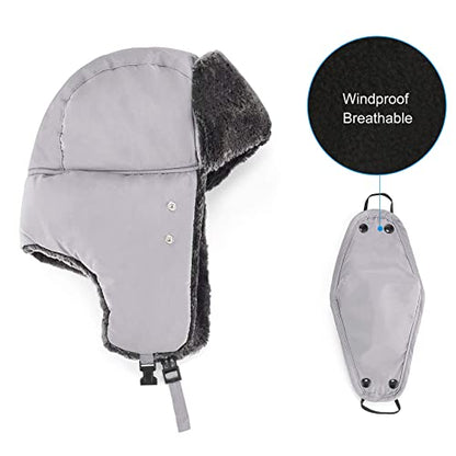 mysuntown Winter Hats for Women Men Trapper Ushanka Hat with Ear Flaps - color: Light Grey