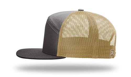 Richardson 168 168P Hat 7-Panel Trucker Cap Hi-Pro Snapback Cap Camo Hat Adjustable Baseball Hat Blank Hat Bulk Hats - color: Charcoal/Old Gold