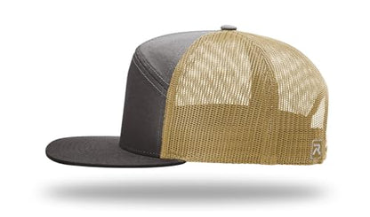 Richardson 168 168P Hat 7-Panel Trucker Cap Hi-Pro Snapback Cap Camo Hat Adjustable Baseball Hat Blank Hat Bulk Hats - color: Charcoal/Old Gold