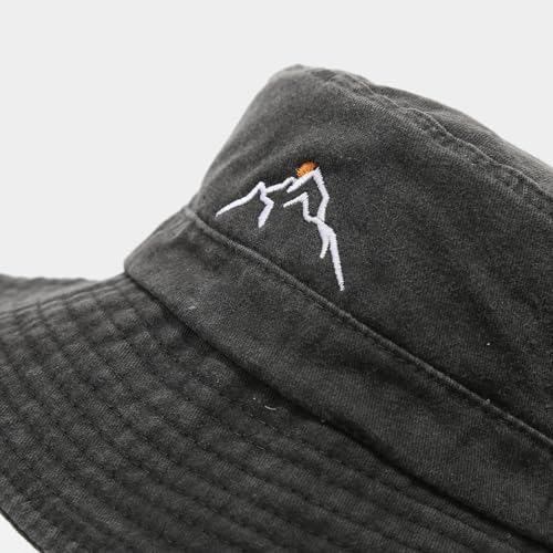 Sun Bucket Hat for Men Women Fishing Beach Safari Trendy Cotton Cowboy Cap for Golf Hiking Hunting Outdoor Boonie - color: Washed Black