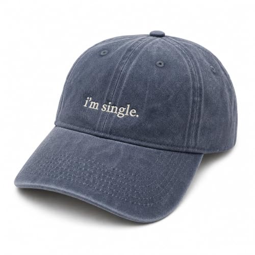 I'm Single Funny Embroidered Baseball Cap, Washed Cotton Adjustable for Women Men, Vintage Casual Cap, Statement Gift - color: Navyblue