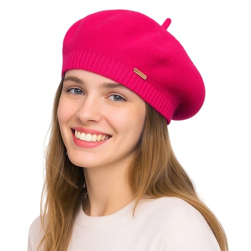 Yanmucy Beret Hat Women Girl, Fluffy Knitted French Beret Warm Classic Beanie Hats Cap for Ladies Men Winter Autumn - color: Red