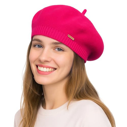 Yanmucy Beret Hat Women Girl, Fluffy Knitted French Beret Warm Classic Beanie Hats Cap for Ladies Men Winter Autumn - color: Red