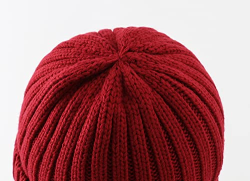 Home Prefer Mens Winter Hat Wool Fleece Lined Knit Beanie Hat Warm Stocking Caps - color: Red