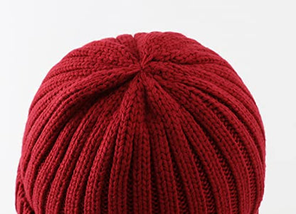 Home Prefer Mens Winter Hat Wool Fleece Lined Knit Beanie Hat Warm Stocking Caps - color: Red