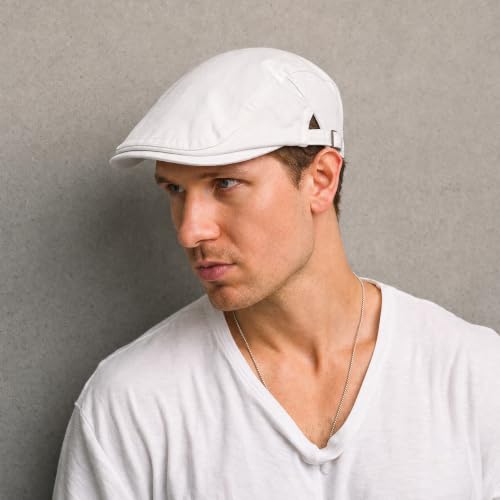 Initlove Mens Newsboy Cap Cotton Ivy Hat Beret Hats for Driving - color: B White