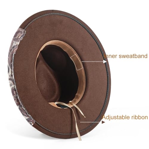 Big Brim Fedora Mens Women Boho Hat Handmade Dress Up Hats - color: Brown