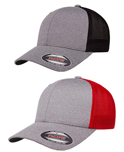 Flexfit 110 Mesh Cap One Size - color: 2pk Heather/Black & Heather/Red, size: Large