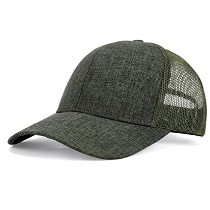 Blank Mesh Back Trucker Hat for Men and Women, Unisex Adjustable Snapback Baseball Cap, Adult Plain Classics Retro Hat - color: Army Green