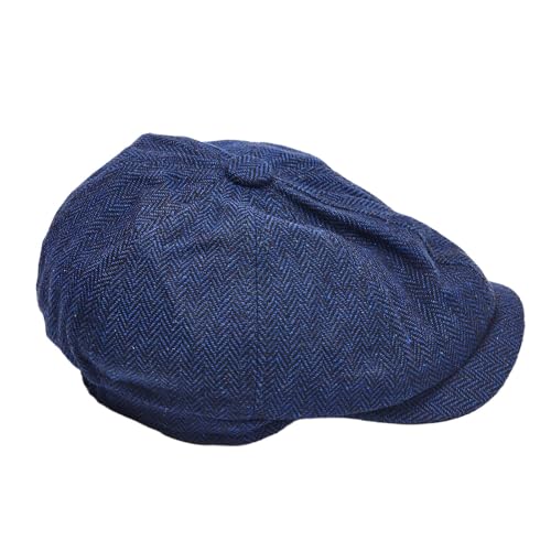 Gatsby Newsboy Hat Men Women Classic Herringbone 8 Panel Trendy Tweeb Flat Cap - color: Navy Blue