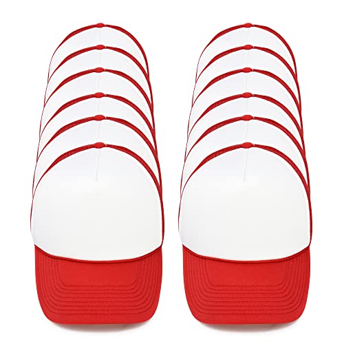 DALIX Youth Trucker Hat Mesh Cap 12 Pack Dozen Bulk - color: Red and White
