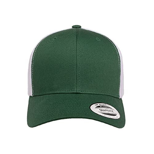 Yupoong Classic Mesh 6 Panel Retro Trucker Cap | Mid Profile Snapback - color: Evergreen/White