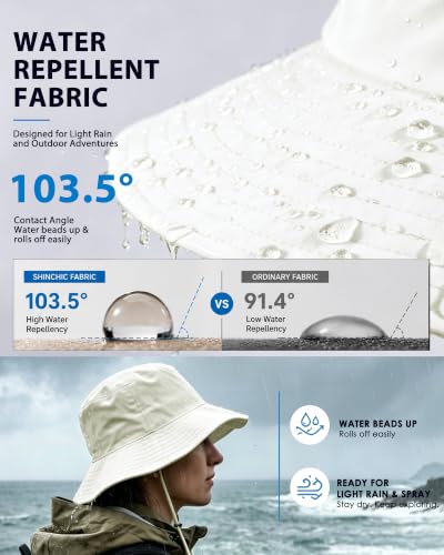 Water-Resistant UPF 50+ Sun Bucket Hat Packable Brimmed for Women Men - color: White