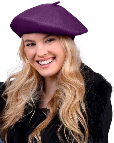 Parquet Solid Color French Beret Hat. Classic French, Casual and Chic Lightweight Cap for Women - color: Purple