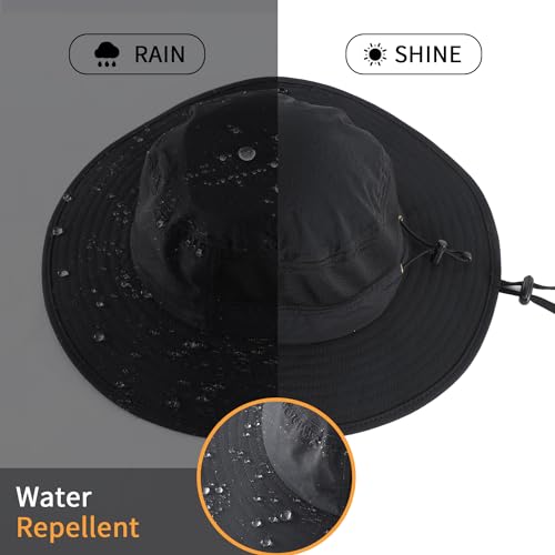 Home Prefer UPF50+ Mens Sun Hat Wide Brim Womens UV Protection Beach Bucket Hat for Fishing Hiking Snap Up Cowboy Hat - color: Black