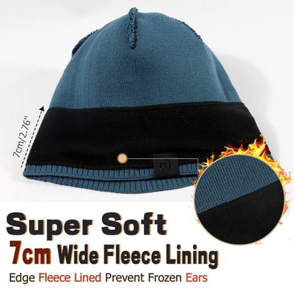Fleece Lined Mens Beanie Scarf Set Thick Knit Winter Hat Neck Warmer Unisex - color: Blue