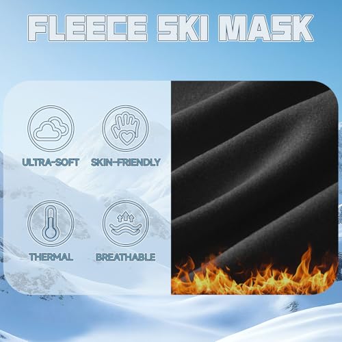 Balaclava Ski Mask for Men Women, Warm Fleece Face Mask Full Cover for Cold Weather Skiing Cycling, Ponytail Friendly - color: Black+black