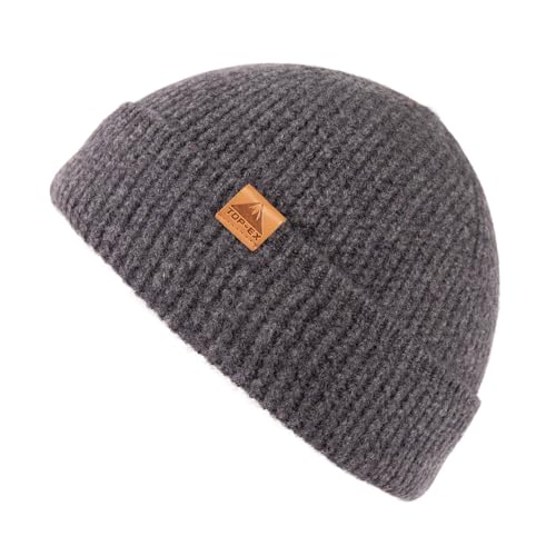 TOP-EX 100% Australian Merino Wool Fisherman Beanie, Short Cuffed Knit - color: Concrete Grey, size: X-Large-XX-Large