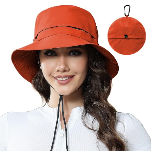 Packable Bucket Hat for Women Waterproof UV Protection Sun Hat - color: Brick