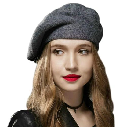 Sumolux Women Beret Hat French Wool Beret Beanie Cap Classic Solid Color - color: Dark Grey, size: One Size