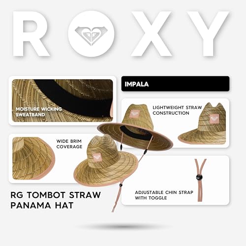 Roxy Girls' Tomboy Woven Straw Hat | Wide Brim | Adjustable | Sun Protection | Beach | Vacation | Natural - color: Impala