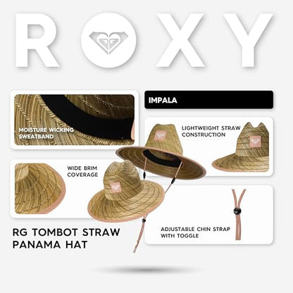 Roxy Girls' Tomboy Woven Straw Hat | Wide Brim | Adjustable | Sun Protection | Beach | Vacation | Natural - color: Impala