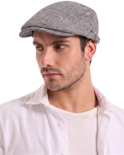 ZLYC Men Summer Flat Cap Scally Ivy Gatsby Newsboy Beret Driver Hat - color: Plain Gray