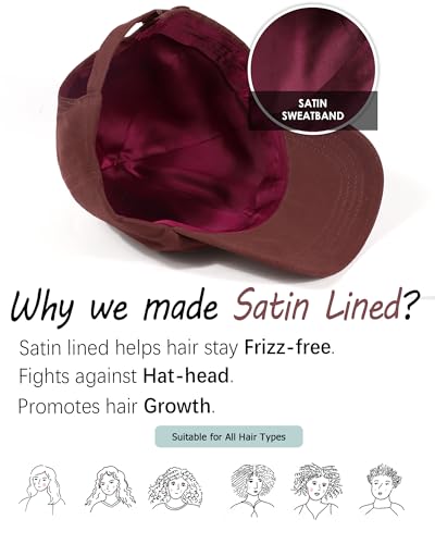 Lvaiz Womens Satin Lined Baseball Cap Washed Cotton Adjustable Dad Hat - color: Coffee Brown