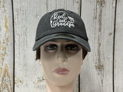 Embroidered Baseball Caps for Men and Women - color: Reel Cool Grandpa (Washed Black)